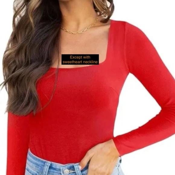 Reoria red long sleeve sweetheart neck bodysuit - Picture 1 of 5